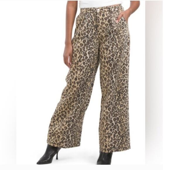 House of Harlow Leopard Animal Print Pant Wide Leg High Rise Brown Black Size M - Picture 2 of 13